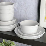Vajilla Sofia Coupe, servicio para 4 personas (12 piezas), blanca con lunares