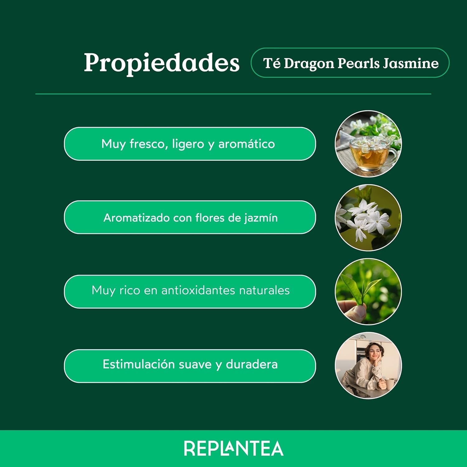 Té orgánico Jasmin Dragon Pearls (100 g) | Té verde premium en forma de perlas de jazmín enrolladas a mano | Especialidad de té con delicado aroma floral | REPLANTAR