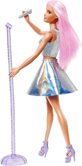 Muñeca Barbie Pop Star vestida con falda brillante, micrófono y pelo rosa Regalo para niños de 3 a 7 años JCW42 Dazzling Dolls Naty Shop