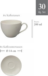 vivo - Villeroy & Boch Group - Vajilla Basic Blanco 30 piezas, apta para lavavajillas y microondas, Vajilla blanca, Juego de café, Cerámica, Platos, Tazas, Porcelana premium