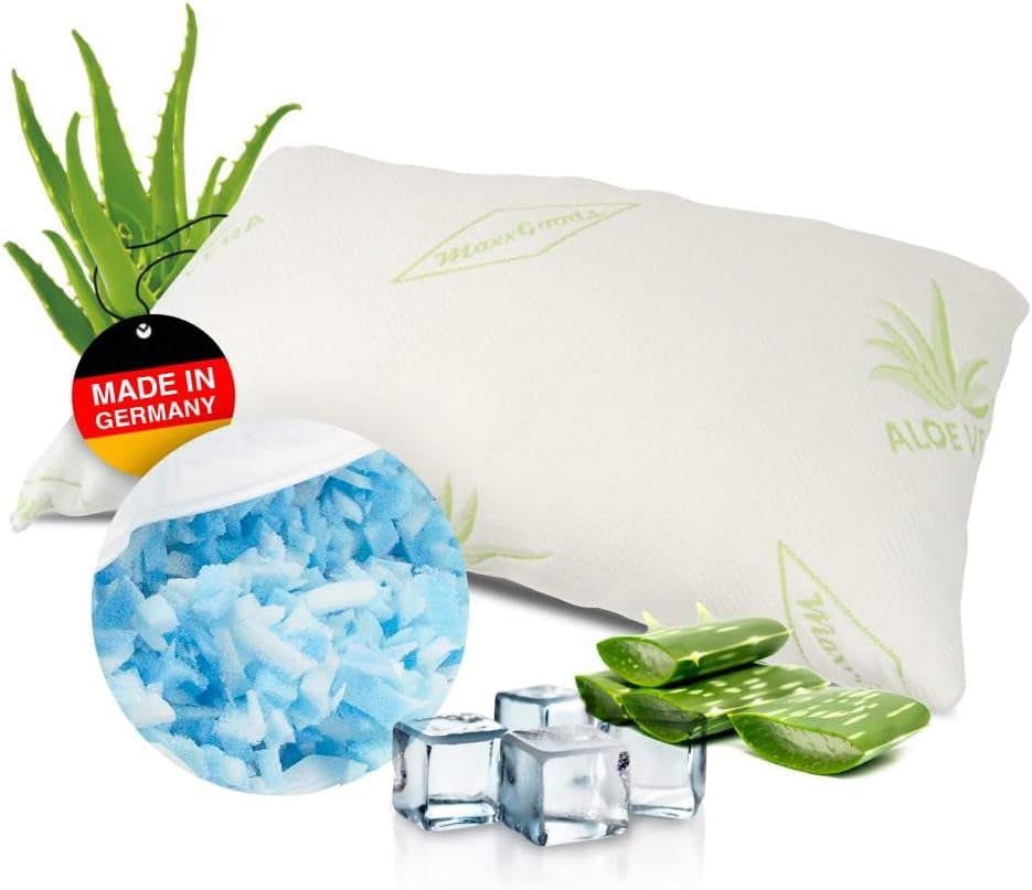 Maxxgoods Almohada Ortopédica Almohada de Espuma de Gel Visco con Funda Protectora de Aloe Vera y Funda Interior 100% Algodón - Almohada para Dormir boca abajo, boca arriba y de lado (42 cm x 70 cm x 12 cm) Naty Shop Almohadas Ortopédicas Cervicales 42 x 70 cm Varillas de Espuma de Gel
