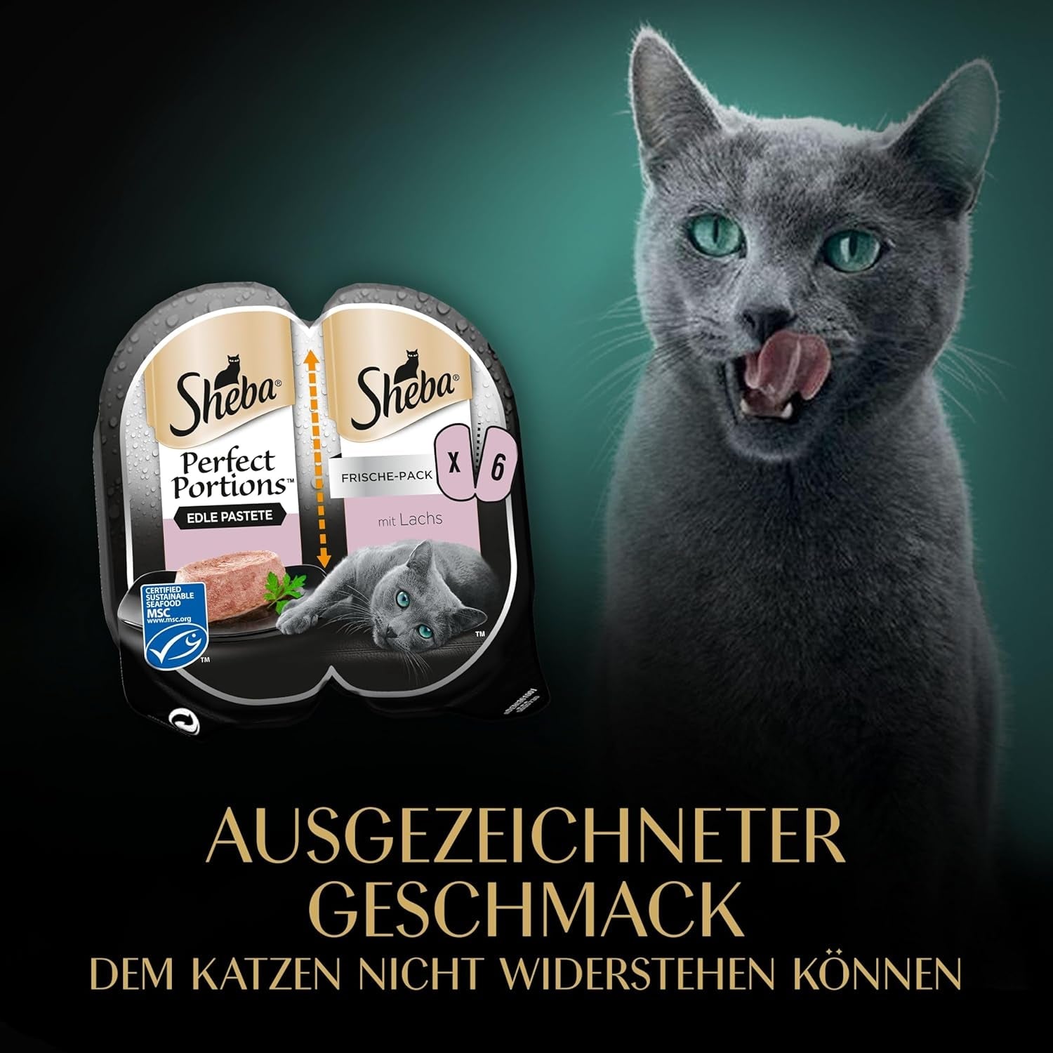 Paté SHEBA Perfect PORTIONS para gatos con salmón, certificado MSC, 8 x 3 x (2 x 37,5 g) = 225 g (el embalaje se actualizará)