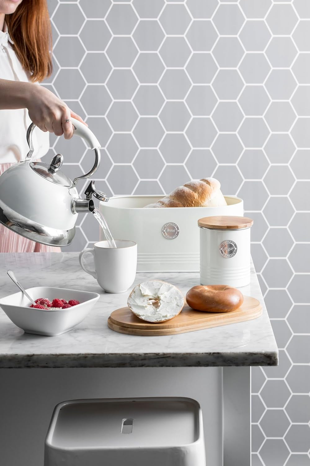 , Panera "Living" de acero inoxidable color crema, con tapa de bambú, crema Cajas para guardar alimentos Naty Shop