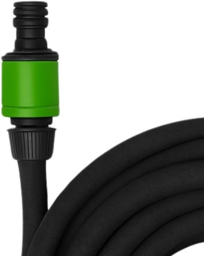 Kinzo Manguera de Goteo 15M Ø14mm - Manguera de Jardín con 3 Acopladores - Manguera de Jardín Ahorro de Agua para Sistemas de Pulverización - Manguera Negra