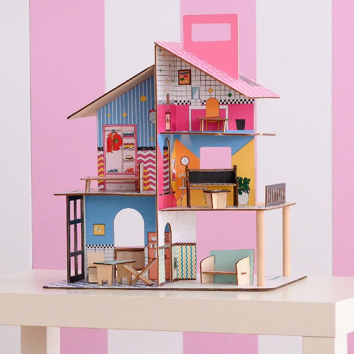 Olivia's Little World 360 Casa de muñecas de madera para niños, muñecas de 3,5" y 12 accesorios, multicolor TD-13260C