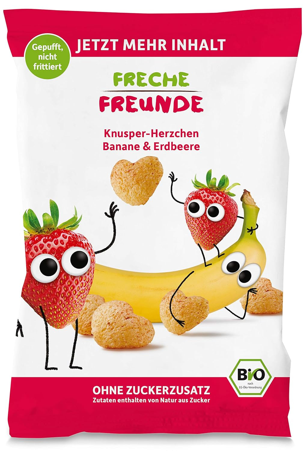 Chips de frutas orgánicas 100 % fresa Chips de fresa liofilizados, paquete de 12 (12 x 12 g) y bocadillos orgánicos para niños y bebés con corazones crujientes de plátano y fresa (9 x 30 g) 270 g