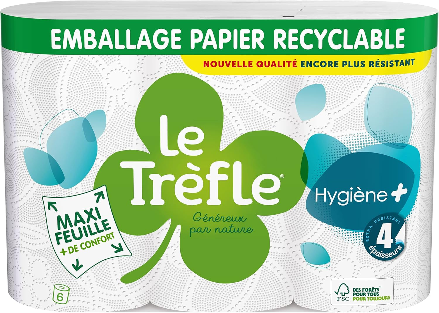 Papel higiénico Le Trefoil Hygiene +, 6 rollos, 4 concentraciones (paquete de 2)