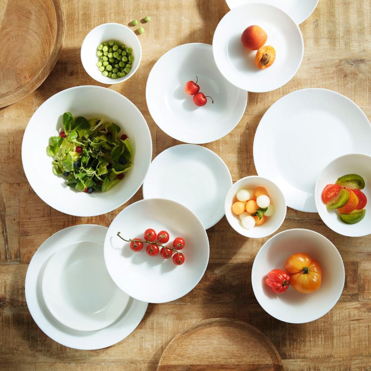 Juego de Vajilla Blanca para 6, 24 Piezas, 6 Platos Llanos, 6 Platos Llanos, 6 Platos de Postre y 6 Tazas, Multicolor, 24 Piezas