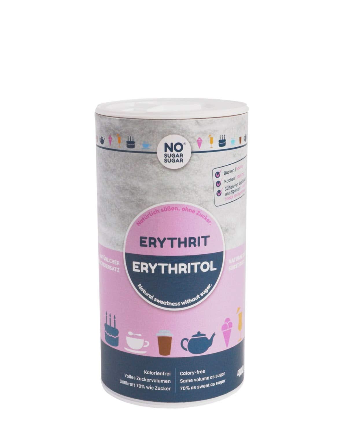 Sin Azúcar, Eritritol natural sin calorías, utilizable como sustituto del azúcar, 4,5 Kg Edulcorantes Naty Shop 400 gramos