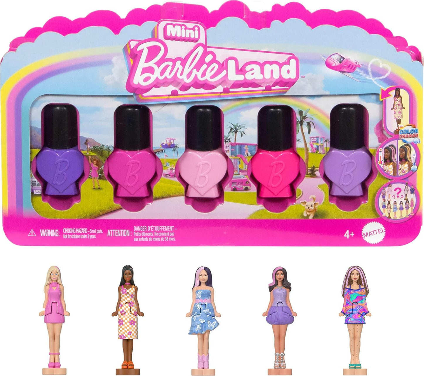 Barbie Mini Barbieland Juego de 5 muñecas Fashionistas, Aprox. Juego de colección sorpresa de minimuñecas de 3,8 cm de altura con fundas de lápiz labial (los estilos pueden variar), JBD26 Naty Shop Dolls, paquete de 3