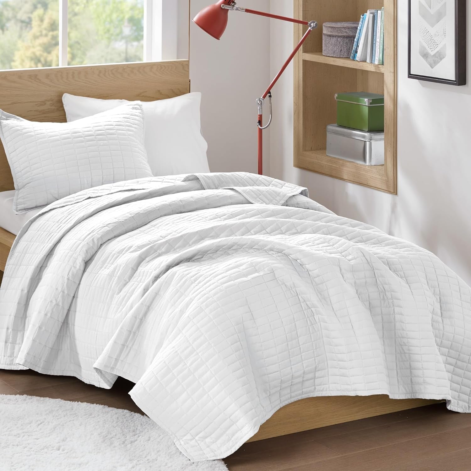 Comfort Spaces Kienna Juego de edredón de lujo con doble puntada, manta de verano, ropa de cama ligera y suave para todo el año, funda de almohada a juego, manta blanca tamaño king (264,2 x 228,6 cm) Naty Shop Quilts & Quilts Garden White/Opulent Comforter Twin/Twin Xl (66 "X 90")