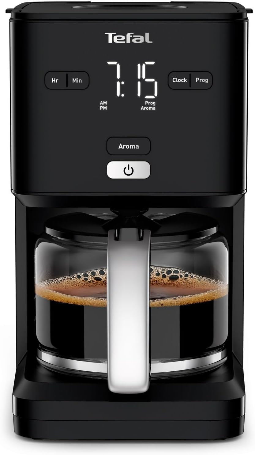 Tefal Smart'n Light Cafetera Espresso con Temporizador, Cafetera Espresso con Filtro Programable 1,25 L, Función Aroma para Aroma Intenso, Función Mantener Caliente, Antigoteo y Fácil de Limpiar, Negra