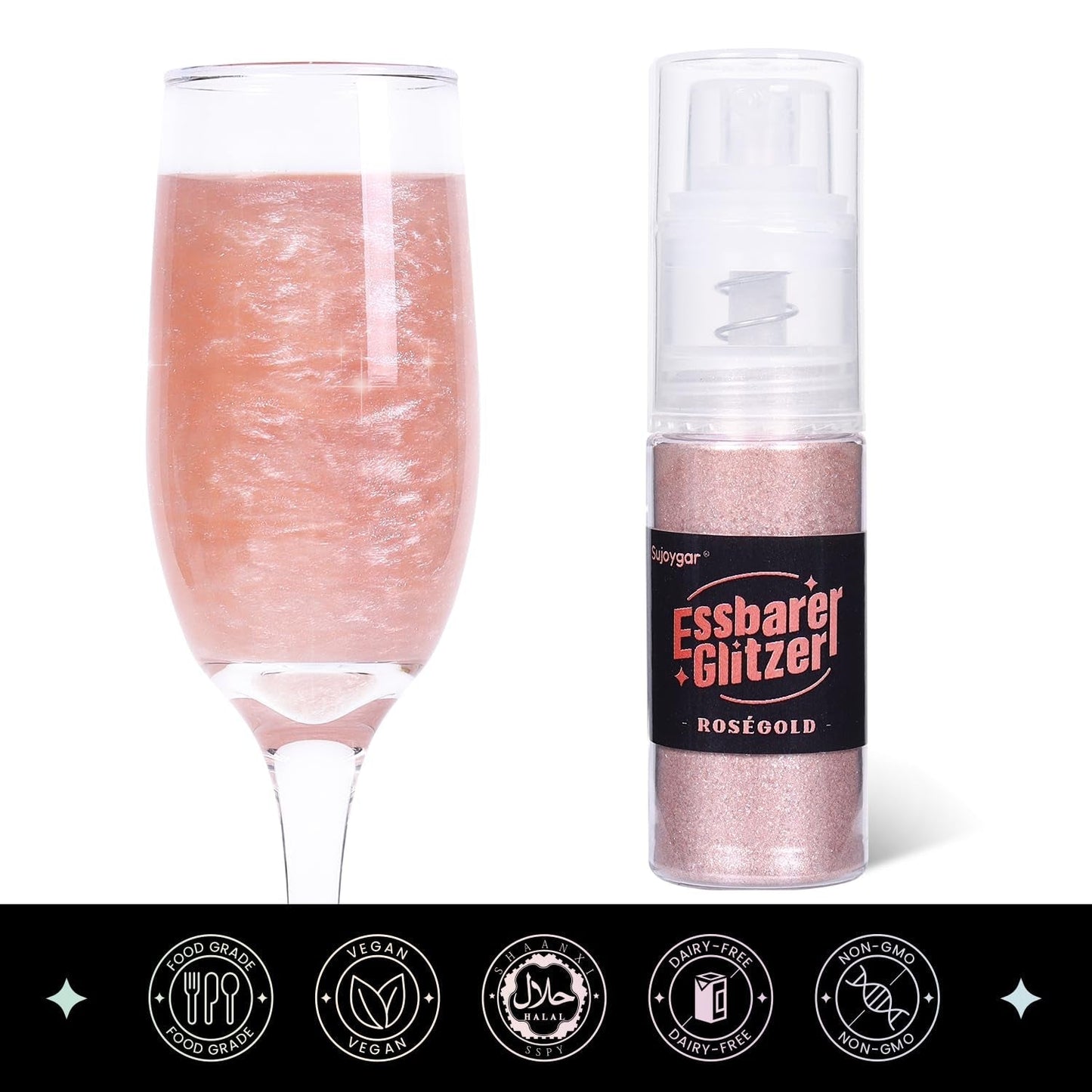 Purpurina comestible: 0.35 oz, purpurina para bebidas de oro rosa, polvo de purpurina comestible, colorante alimentario en polvo, polvo dorado, polvo de purpurina metálica, spray de purpurina para cócteles, chocolate, pasteles, fondant