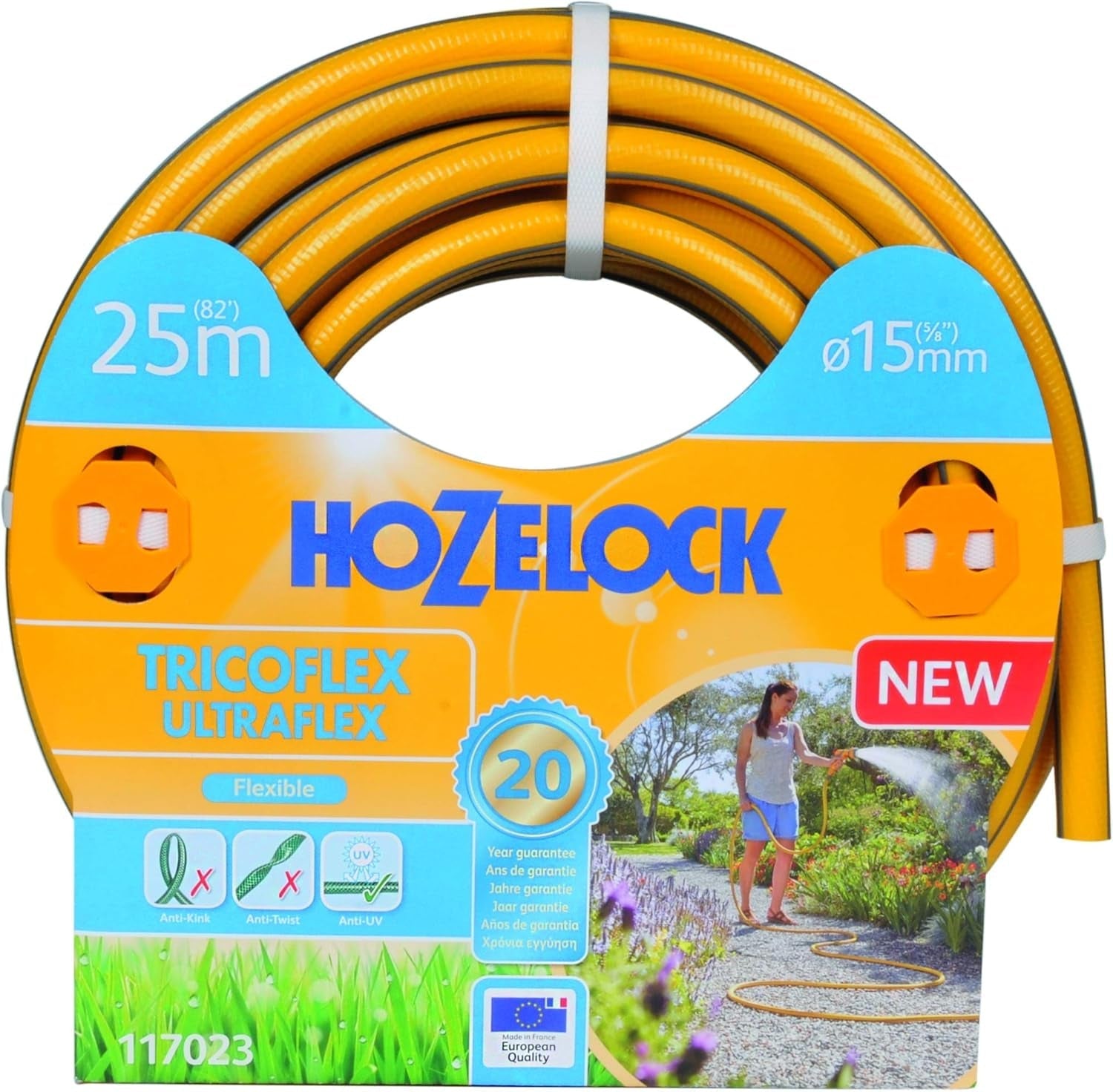 HOZELOCK - Manguera Tricoflex Ultraflex Ø 12,5 mm (1/2") 20 M: Manguera de jardín flexible, resistente a la intemperie, resistente a torceduras y dobleces, fabricada con un 40% de PVC reciclado [117002], amarilla