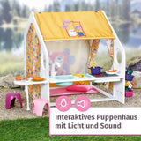 BABY born Dollhouse, Weekend House con función de luz y sonido, paneles laterales abatibles, fregadero, parrilla y muchos accesorios, 832752, Zapf Creation