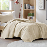 Comfort Spaces Kienna Juego de edredón de lujo con doble costura, manta de verano, ligero, suave, ropa de cama para todo el año, funda de almohada a juego, blanco, manta para camas tamaño king (264,2 x 228,6 cm), Naty Shop Quilts & Quilts Ivory Twin/Twin Xl (66 "X 90")