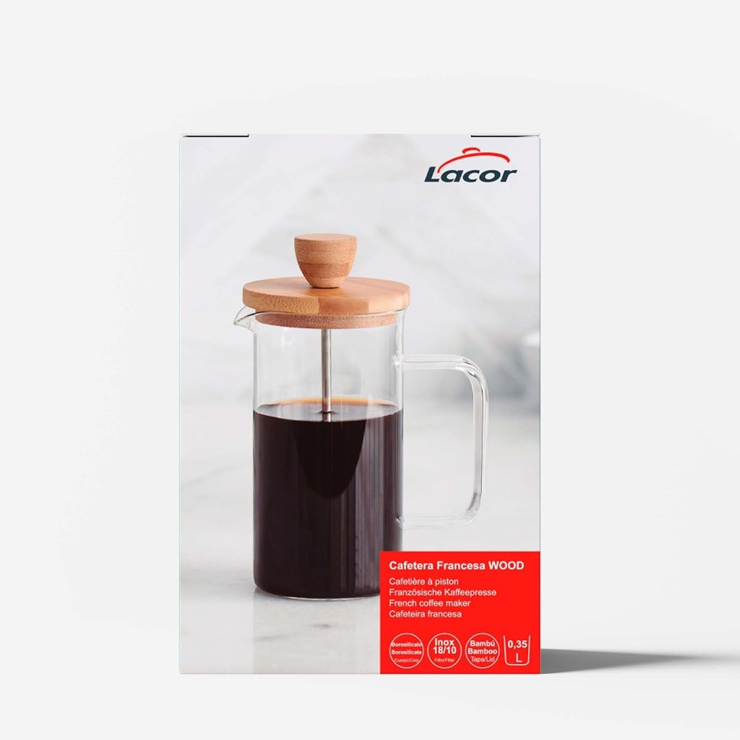 Cafetera Francesa, Prensa De Café, Cafetera De Émbolo, Cafetera De Filtro Francés, 3 Tazas, 0,35 L, Acero Y Madera