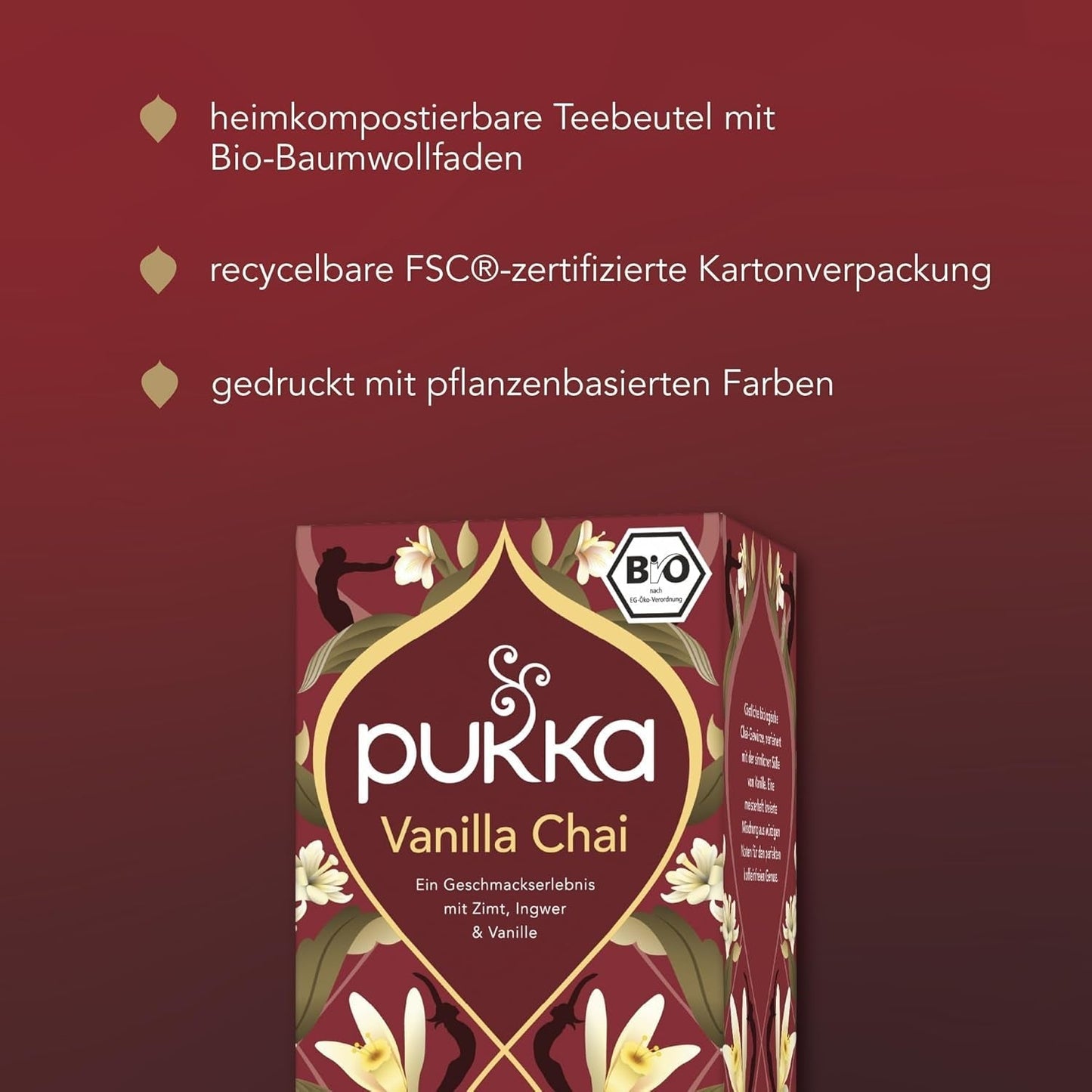 Pukka | Mezcla de tés aromatizados orgánicos "Vanilla Chai" | Canela, jengibre y vainilla | Tea for a treat with natural sweetness | Paquete de 1 | 20 bolsitas de té