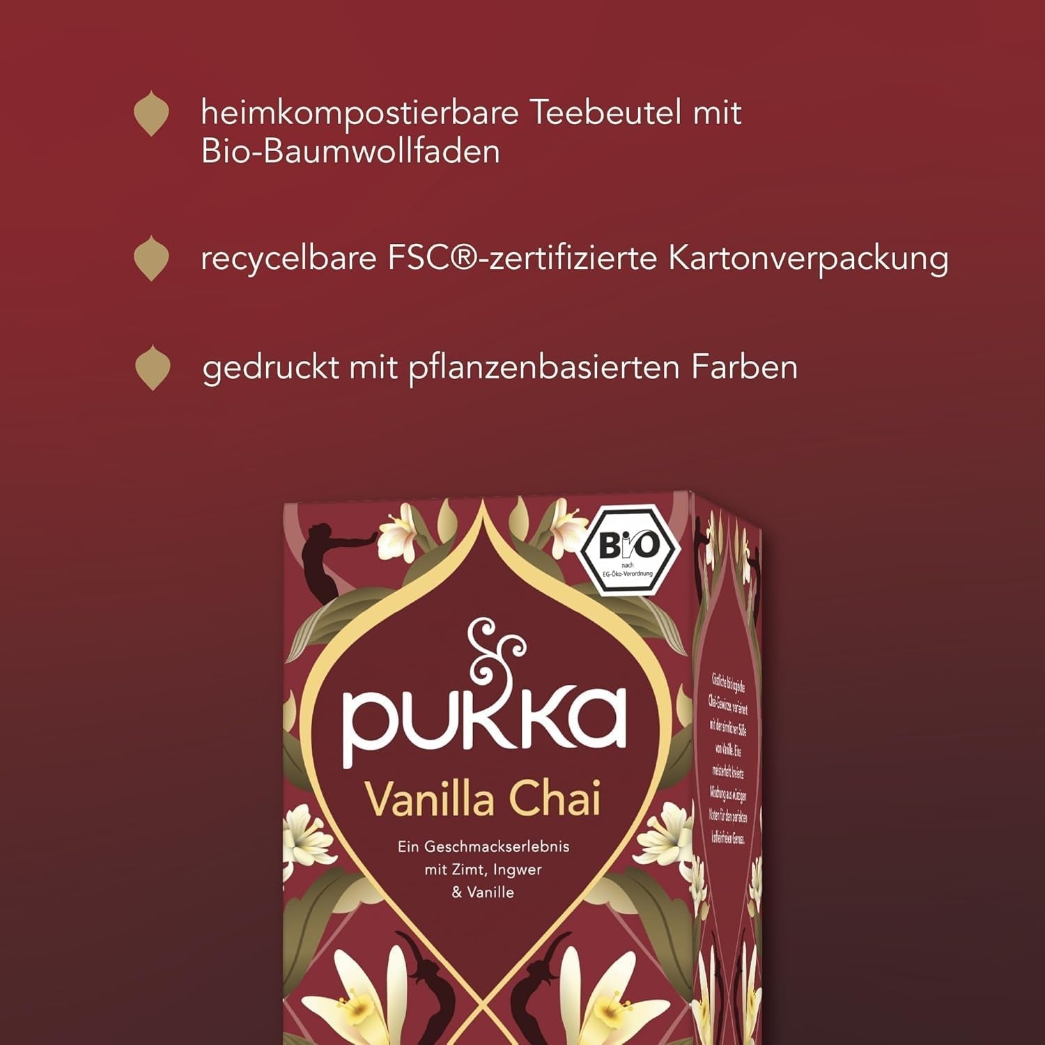 Pukka | Mezcla de tés aromatizados orgánicos "Vanilla Chai" | Canela, jengibre y vainilla | Tea for a treat with natural sweetness | Paquete de 1 | 20 bolsitas de té