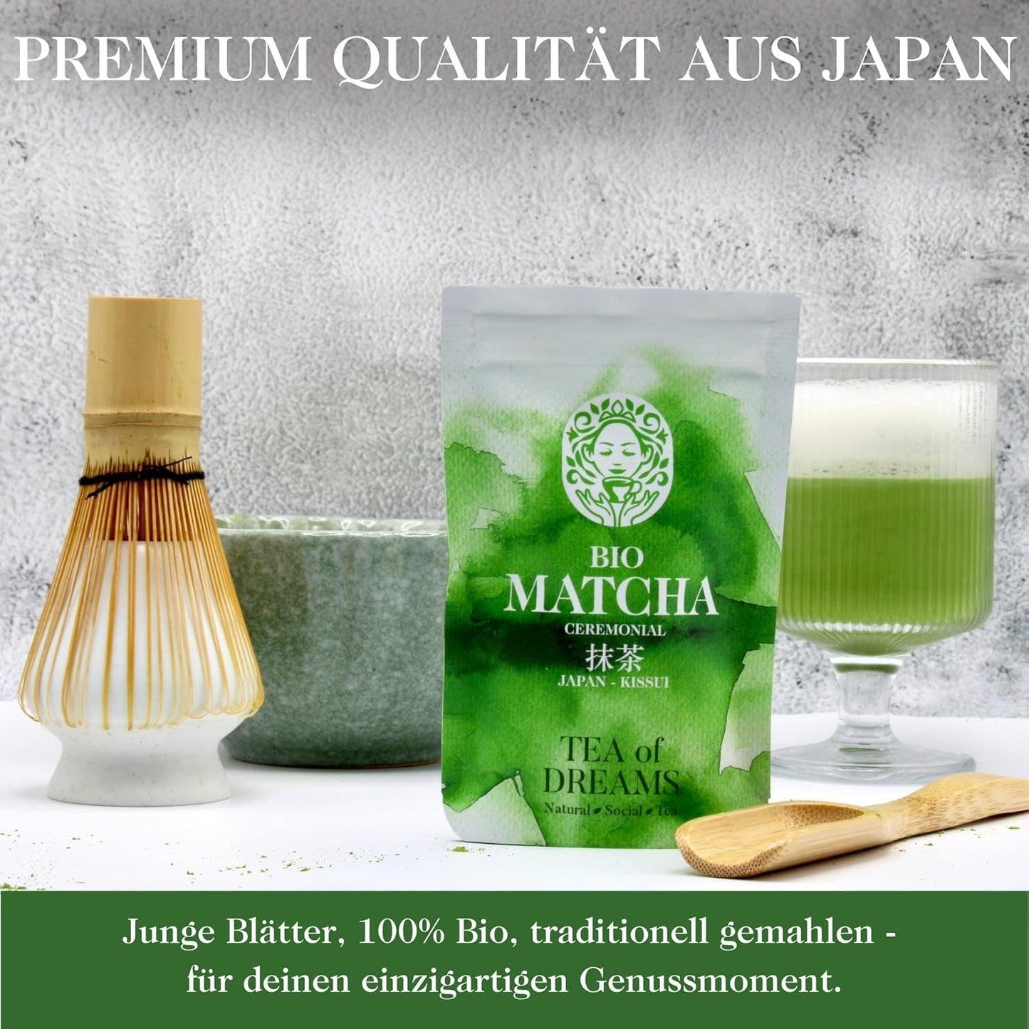 Matcha en Polvo Orgánico para Té y Matcha Latte - Calidad Ceremonial Premium de Japón - Té Verde Kissui Original - 30g