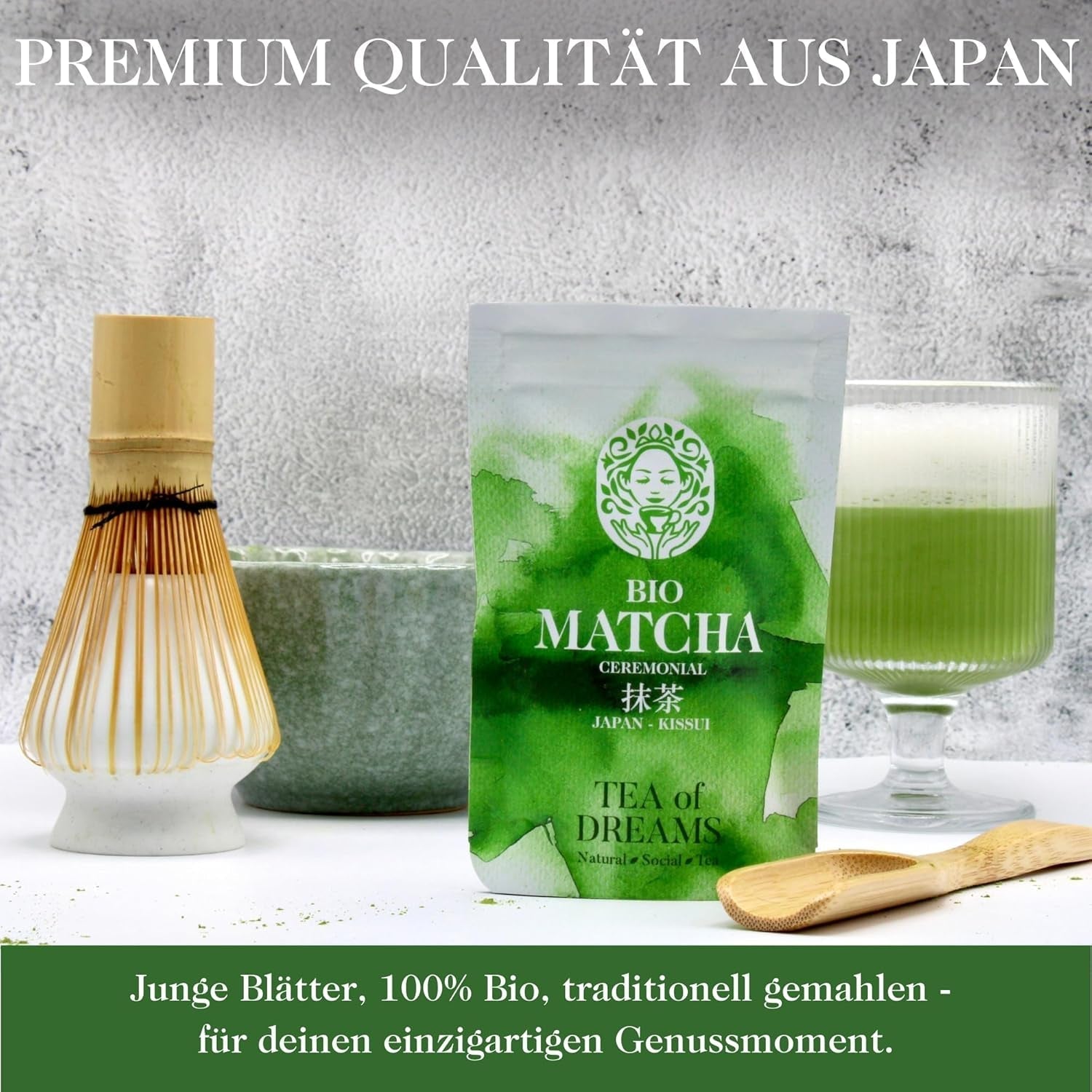 Matcha en Polvo Orgánico para Té y Matcha Latte - Calidad Ceremonial Premium de Japón - Té Verde Kissui Original - 30g