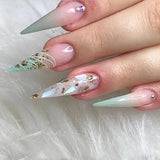 Mouyouglow-uñas largas Stiletto, color blanco lechoso, degradado, purpurina rosa, uñas postizas frescas con pegamento, uñas artificiales con purpurina rosa ombré
