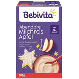 Arroz con leche con manzanas y papilla de noche (4x500 g), papilla de leche a partir de 5 meses, con valiosos minerales y vitaminas, sin azúcares añadidos, muy saciante