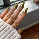 Uñas Cromadas Autoadhesivas - Pegamento Con Brillo Marrón Almendra Mediano En Las Uñas Uñas Postizas Con Brillo Pegamento En Uñas Artificiales Uñas Acrílicas Esmaltadas Para Mujeres 24 Piezas
