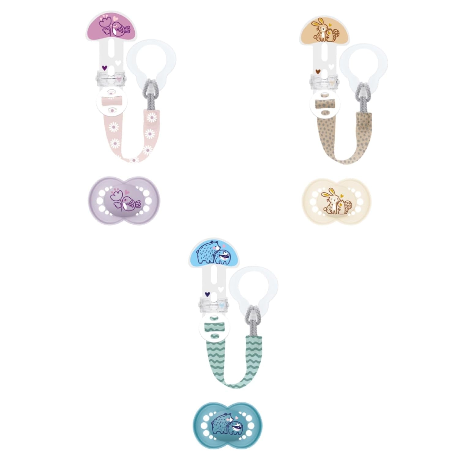 MAMÁ | Chupete y Cadena para Chupete, 6+ Meses, Selección Aleatoria de Colores, Anatómico, Simétrico, Fabricado en Silicona, Lavable, Longitud Ajustable, Compatible con Todo Tipo de Chupetes