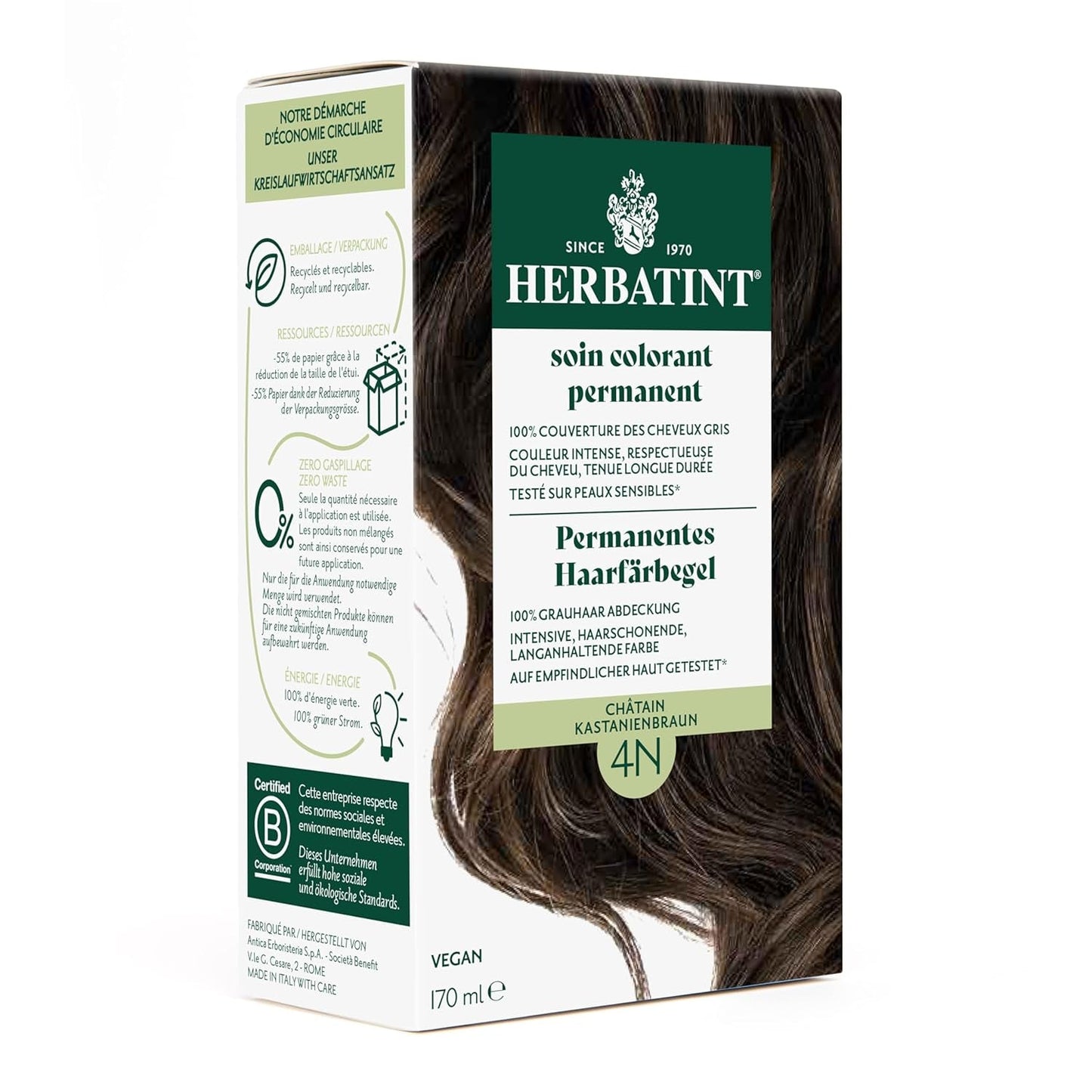 Tinte permanente en gel 6N rubio oscuro - 170 ml I Sin amonia, 100% cobertura de las canas I Testado en pieles sensibles, con 8 extractos de plantas Tinte Naty Shop 4N Castaño