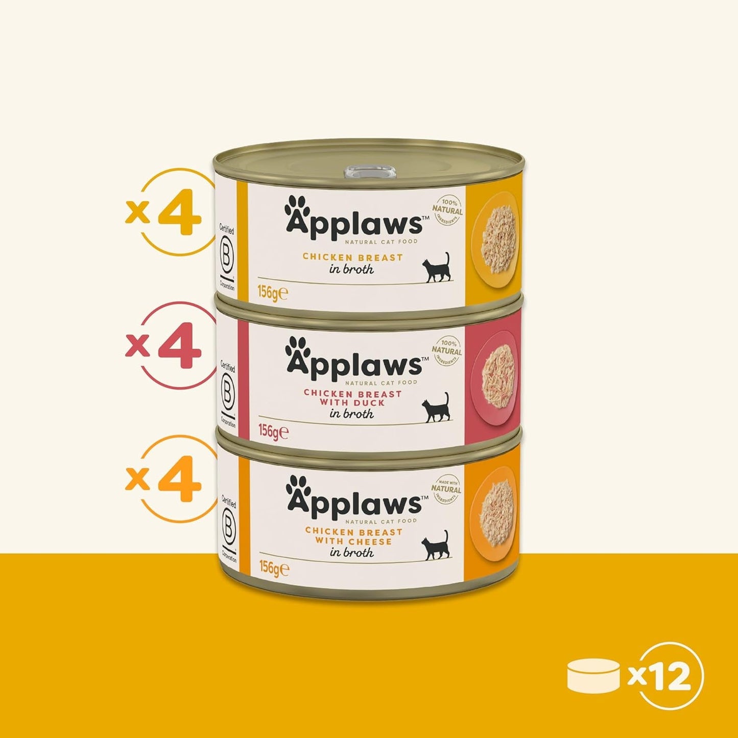 Applaws Paquete múltiple de comida húmeda para gatos 100% natural premium con pollo en caldo - Paquete de 12 latas x 156 g