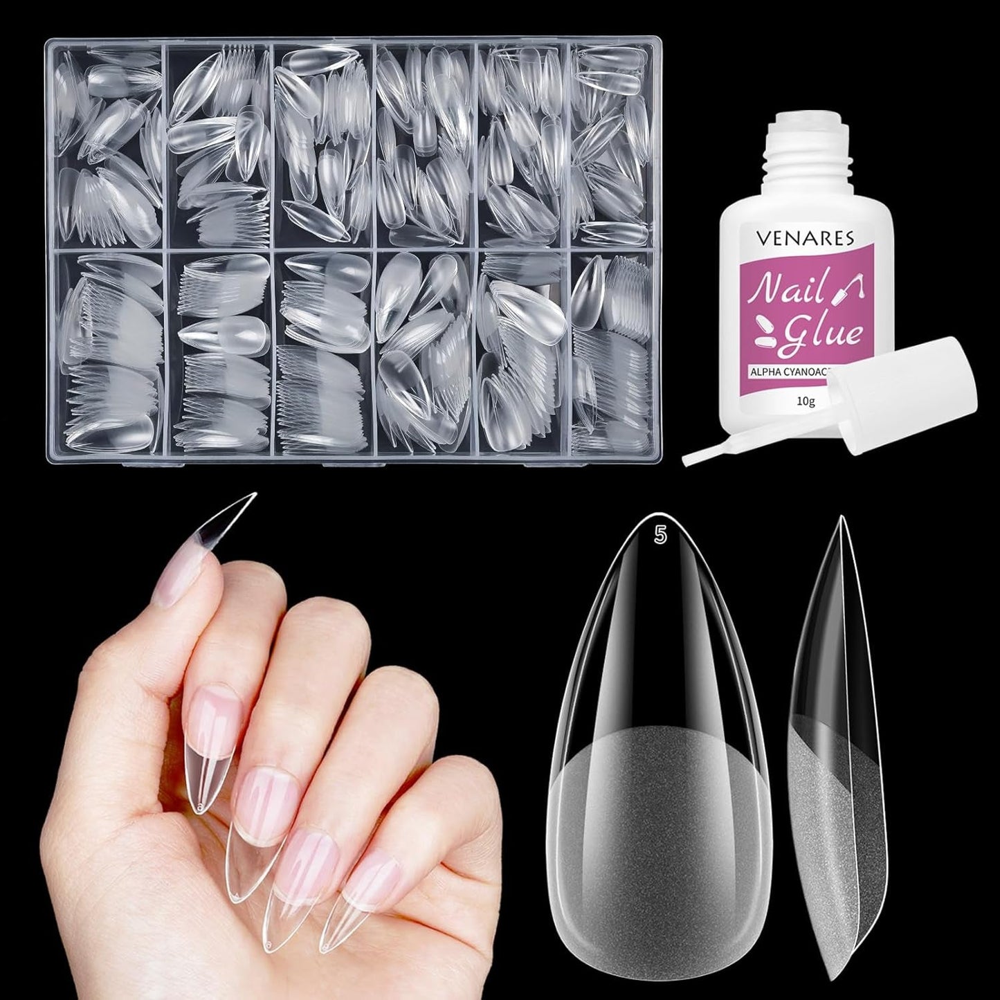 Uñas postizas cortas bailarina 500 Uds pegamento en 12 tamaños uñas artificiales Gel suave corto cobertura completa puntas de uñas para uñas de Gel cortas S