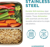 U Konserve - Recipiente para alimentos rectangular dividido de acero inoxidable con tapa de silicona - Island Teal - Cajas de almacenamiento de alimentos de 28 oz / 825 ml Naty Shop