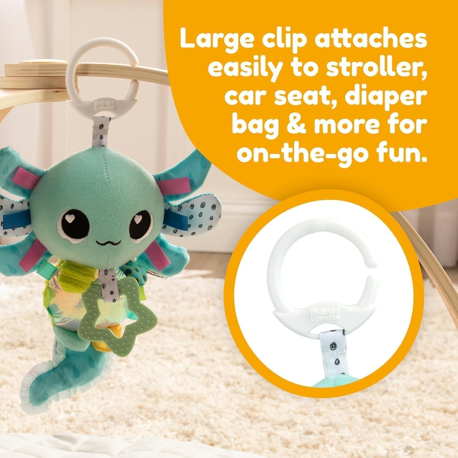LAMAZE Alise Axolotl - Juguete para cochecito Clip & Go - Juguetes sensoriales para bebés - Juguetes de aprendizaje temprano para bebés de 0 a 6 meses - Diseñados por expertos para recién nacidos - Regalos para baby shower Bebe Naty Shop Toys