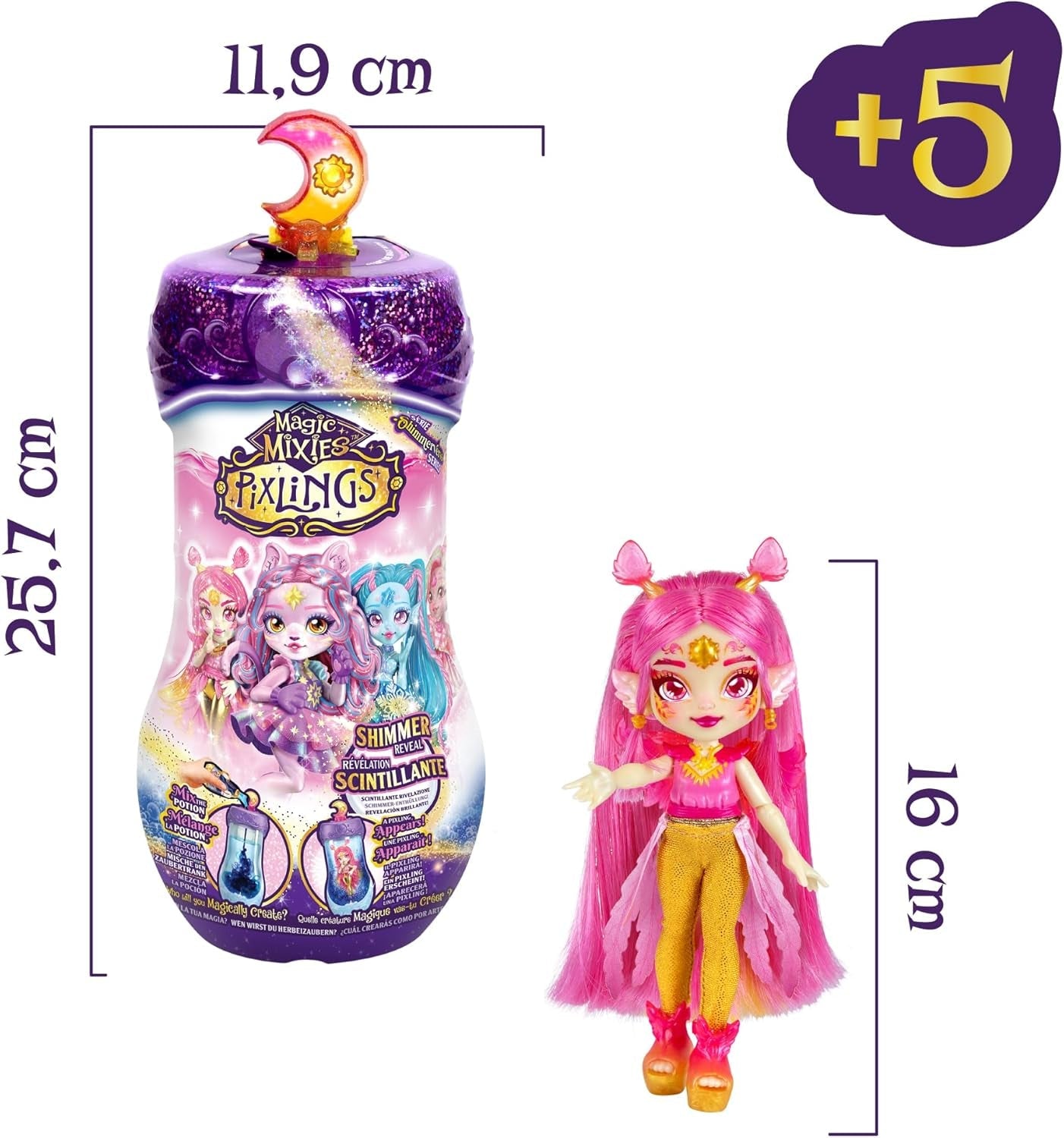 Pixlings Muñecas mágicas, 4 muñecas surtidas - 2 nuevas - Muñeca de moda de 15 cm - Pociones mágicas - Juguete de pociones secretas (MG101000)