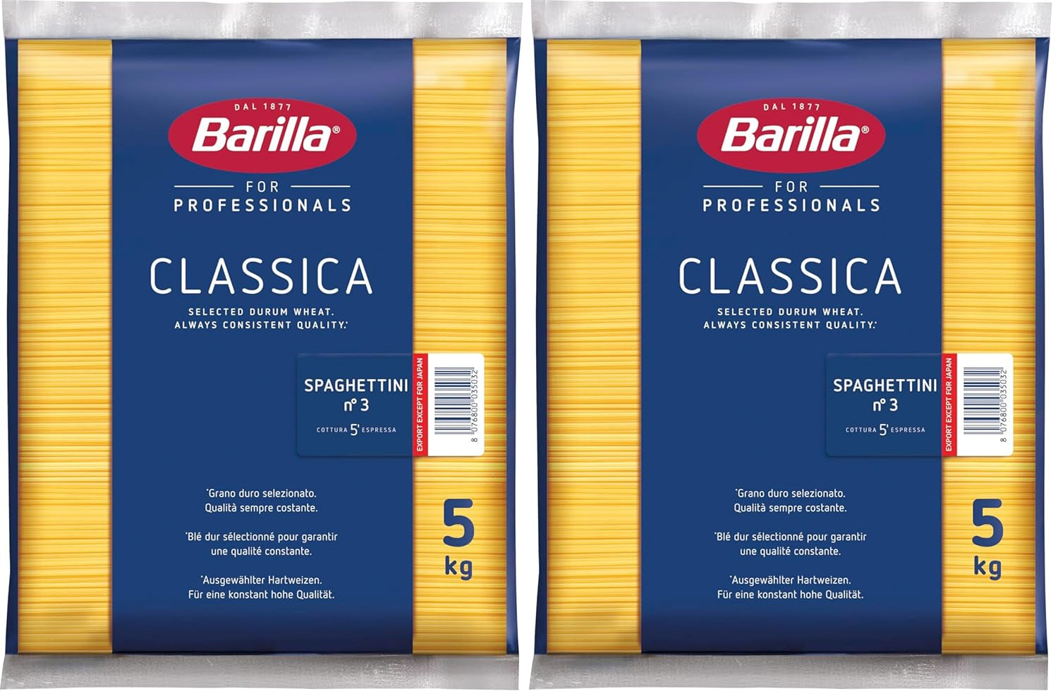 Barilla Pasta Klassische Spaghetti n.5 aus Hartweizen immer al dente de alta calidad, (1 x 500 g), insípido