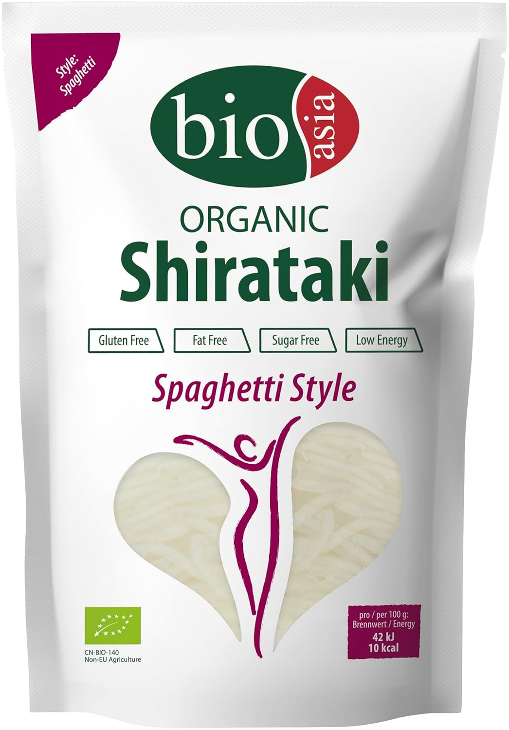 Bioasia Bio Shirataki Spaghetti – Nudeln aus aus Bio-Konjakmehl – ​​​​Mit niedrigem Kaloriengehalt – Zucker-, fett- und glutenfree (1 x 270 g)
