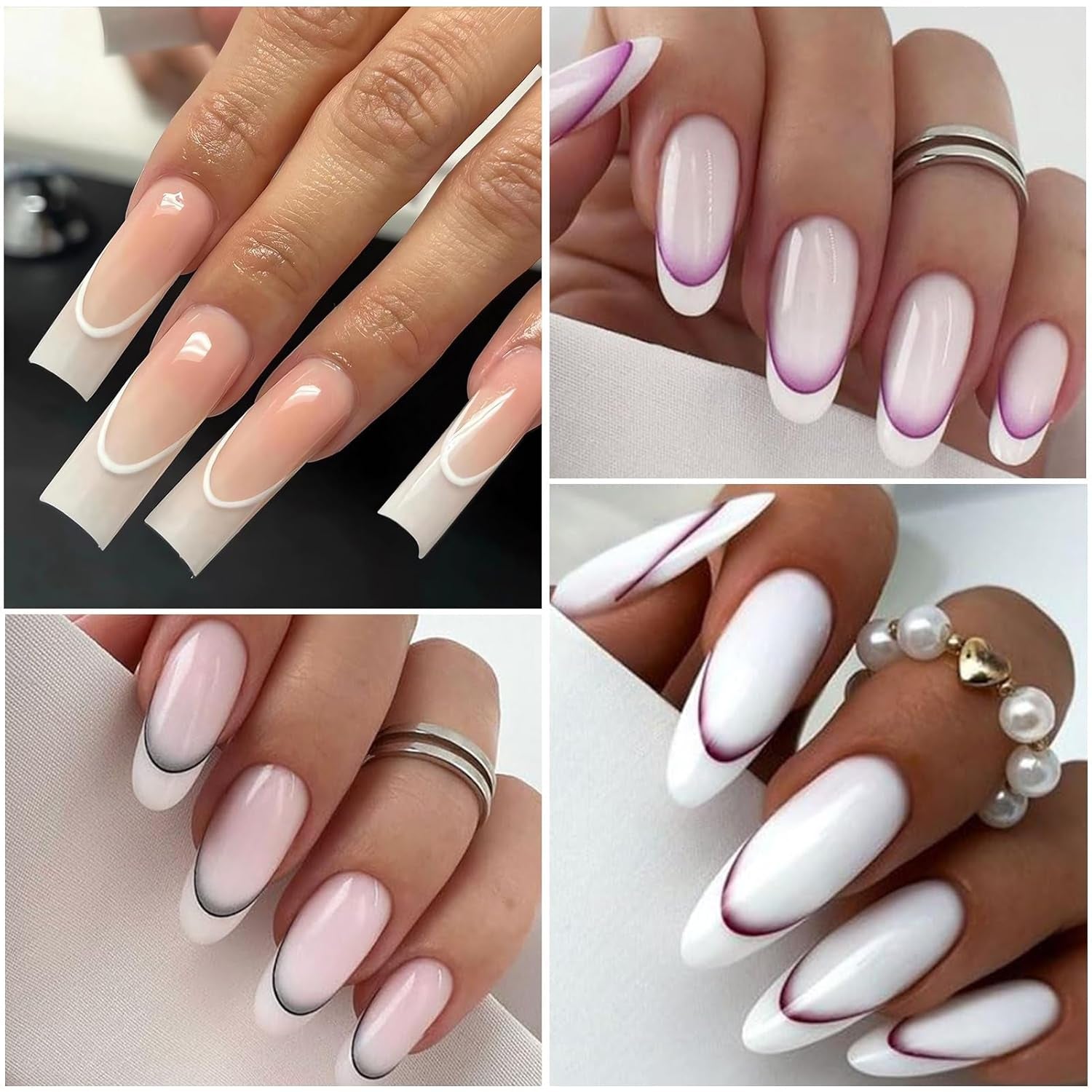 12 Stück French Tip Nagelsticker Selbstklebend Bunte French Nails Schablone Nagelaufkleber Nail Art Stickers Nageldesign DIY Nägel Zubehör (12 colores)