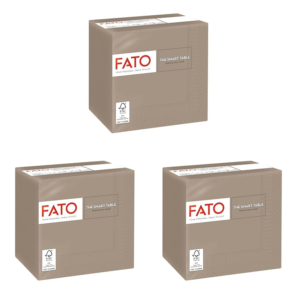 , Servilletas de papel desechables, Ideales para aperitivos y cócteles, Paquete de 100 servilletas, Tamaño 24X24 plegadas en 4, 2 capas, Color Tórtola, Papel 100% pura celulosa, Certificado Fsc