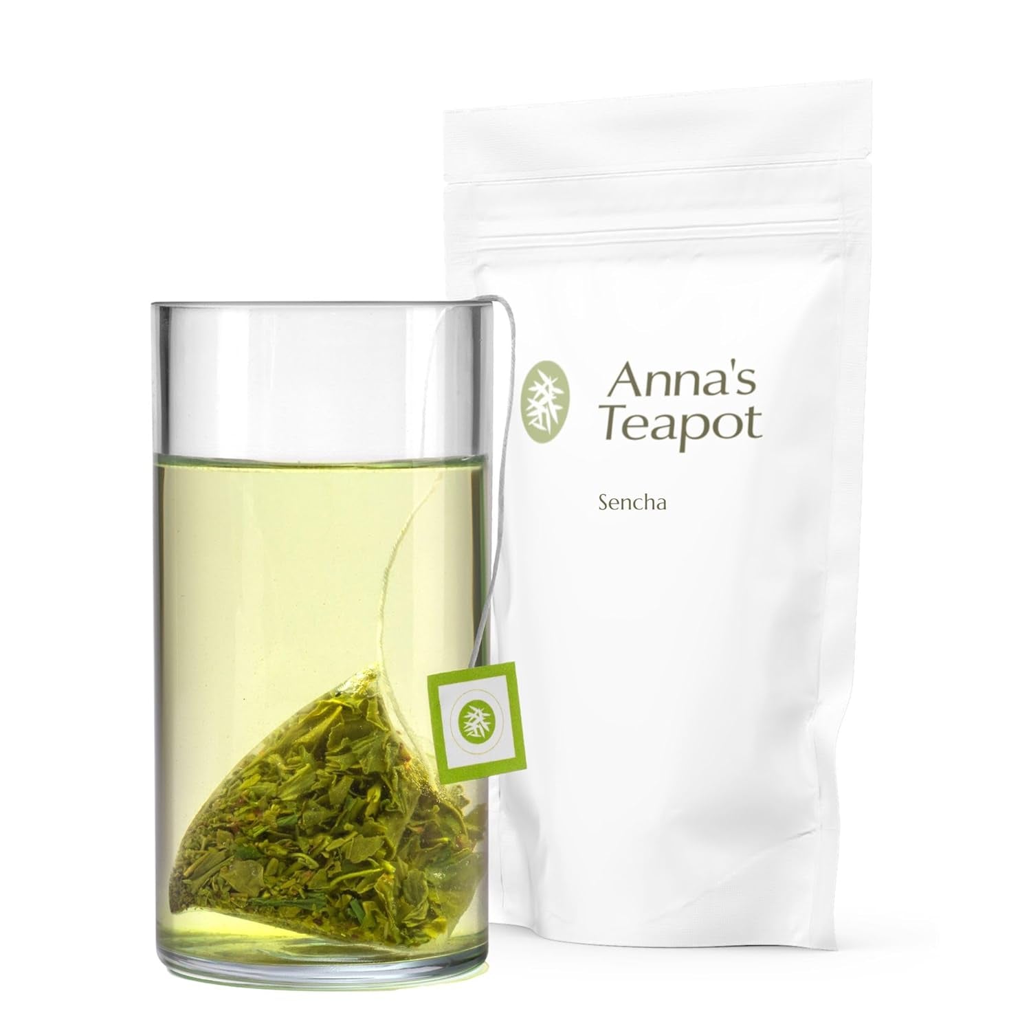 Anna'S Teapot Sencha Bolsitas de té verde orgánico - Té verde japonés orgánico 20 bolsitas piramidales en una bolsa resellable