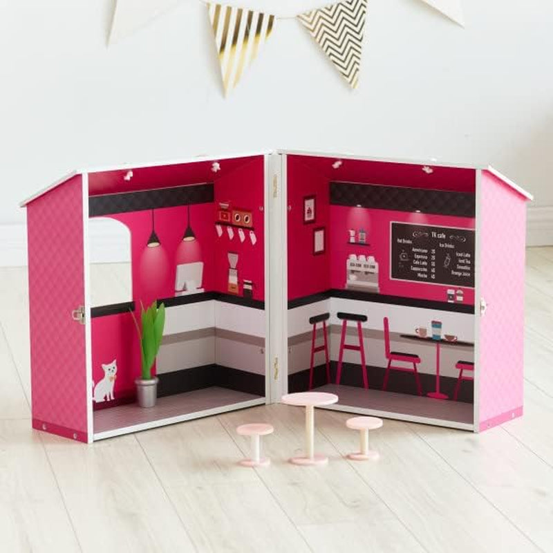Teamson Kids - Casa de muñecas Dreamland City Café 30cm - Rosa/Blanco/Negro