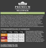 Dehner Premium Katzenfutter Sensitive Multipack, Nassfutter, para Katzen sensibles, je 4 x Huhn / Rind / Pute, 12 x 100 g Bolsa (1,2 kg)
