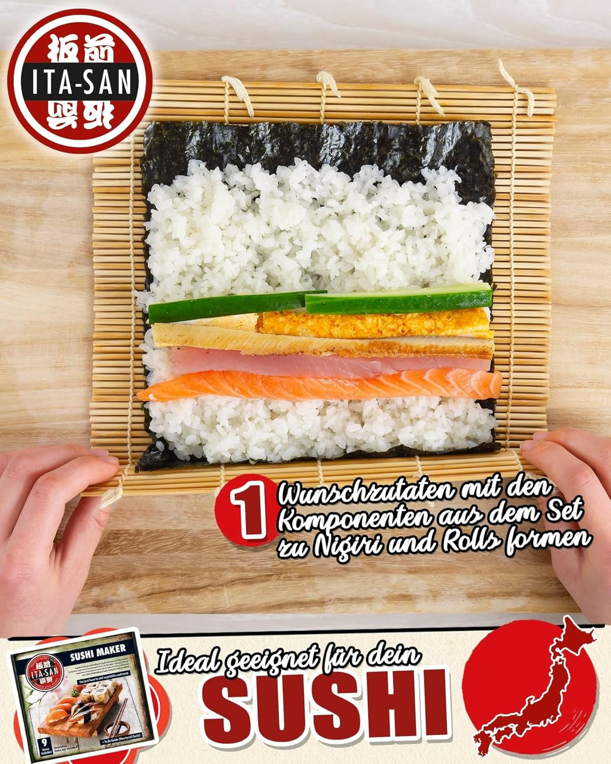 ITA-SAN Sushi Set (set completo de 9 piezas, ideal para principiantes, para prueba o regalo) 1 paquete