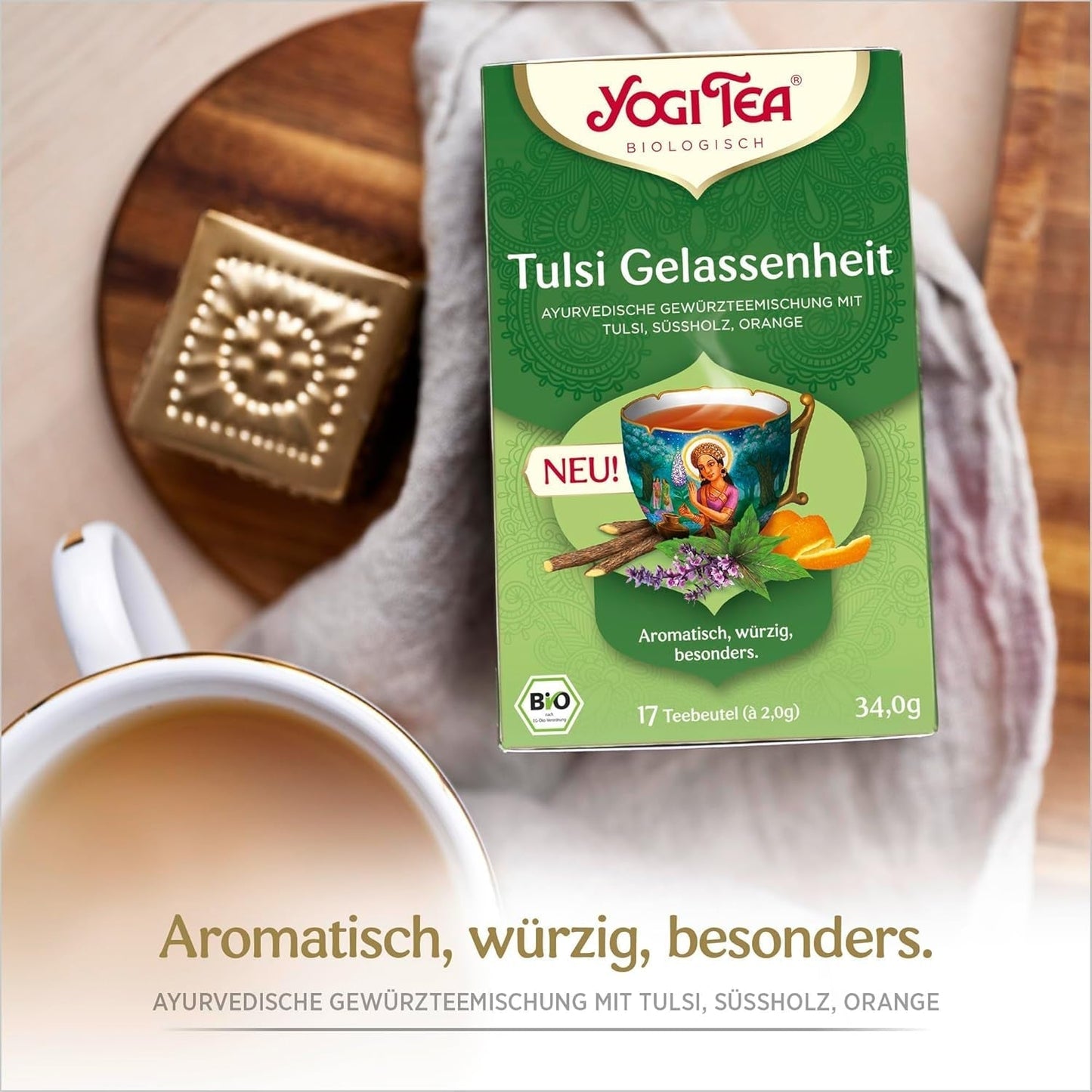 Yogi Tea - Tulsi Serenity Té ayurvédico de hierbas orgánico Mezcla de tulsi sin cafeína "Holy" Albahaca Regaliz y naranja Yogi Tea 3 paquetes 3X17 bolsitas de té (51 bolsitas de té)
