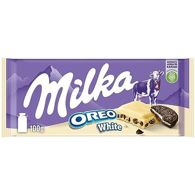 Sándwich Milka Oreo – Chocolate con leche alpino, relleno de crujientes trozos de galletas Oreo y suave crema de vainilla – 92g