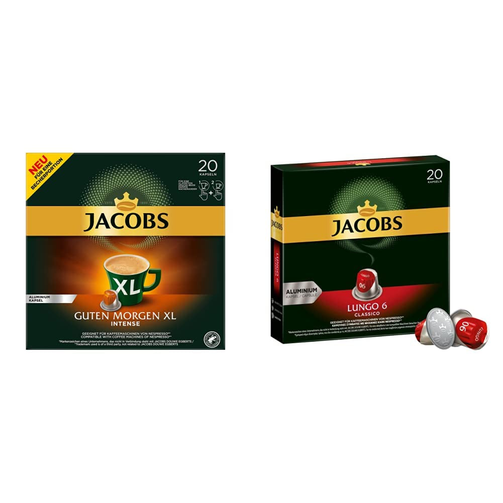 Jacobs Kaffeekapseln Guten Morgen XL Intense - Paquete de 10 (10 x 20 Getränke) y Kaffeekapseln Lungo Classico, Intensität 6 de 12, 20 Kapseln compatibles con Nespresso®*, 10 x 20 Getränke