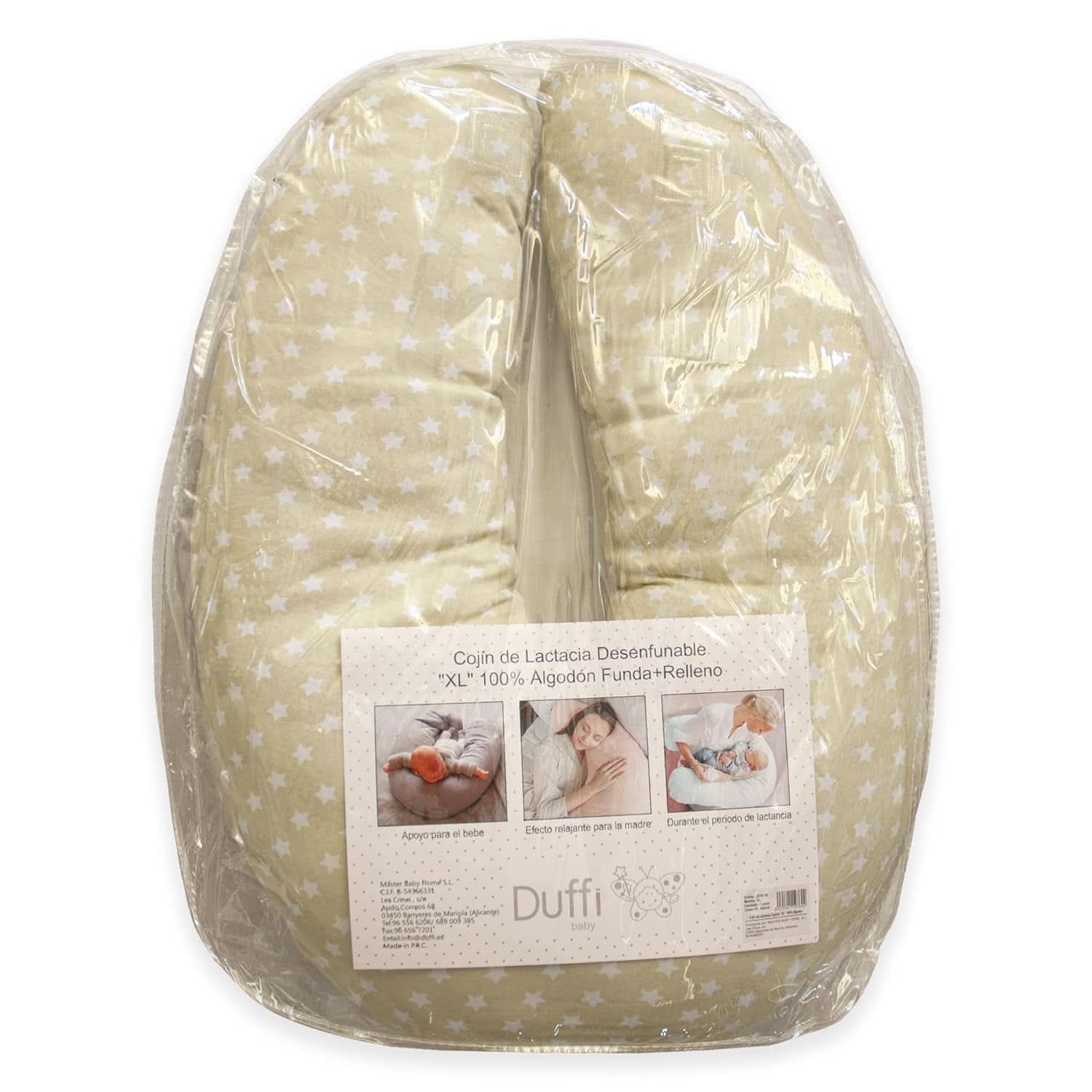 Cojín de lactancia para recién nacido, XL, Funda 100% algodón, desenfundable y lavable, Relleno de Poliéster, Motivo Estrella Accesorios Alimentación y Lactancia Bebe Naty Shop