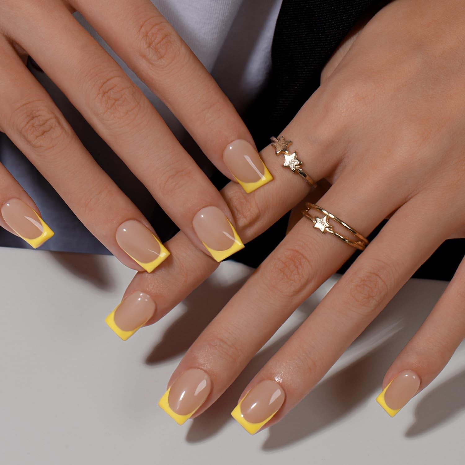 Uñas Postizas De Punta Francesa Corta - 30 Piezas De Uñas Negras Para Pegar En Uñas Cuadradas Cortas, Uñas Postizas De Punta Francesa Con Pegamento, Juego De Uñas Artificiales Cuadradas Para Mujeres