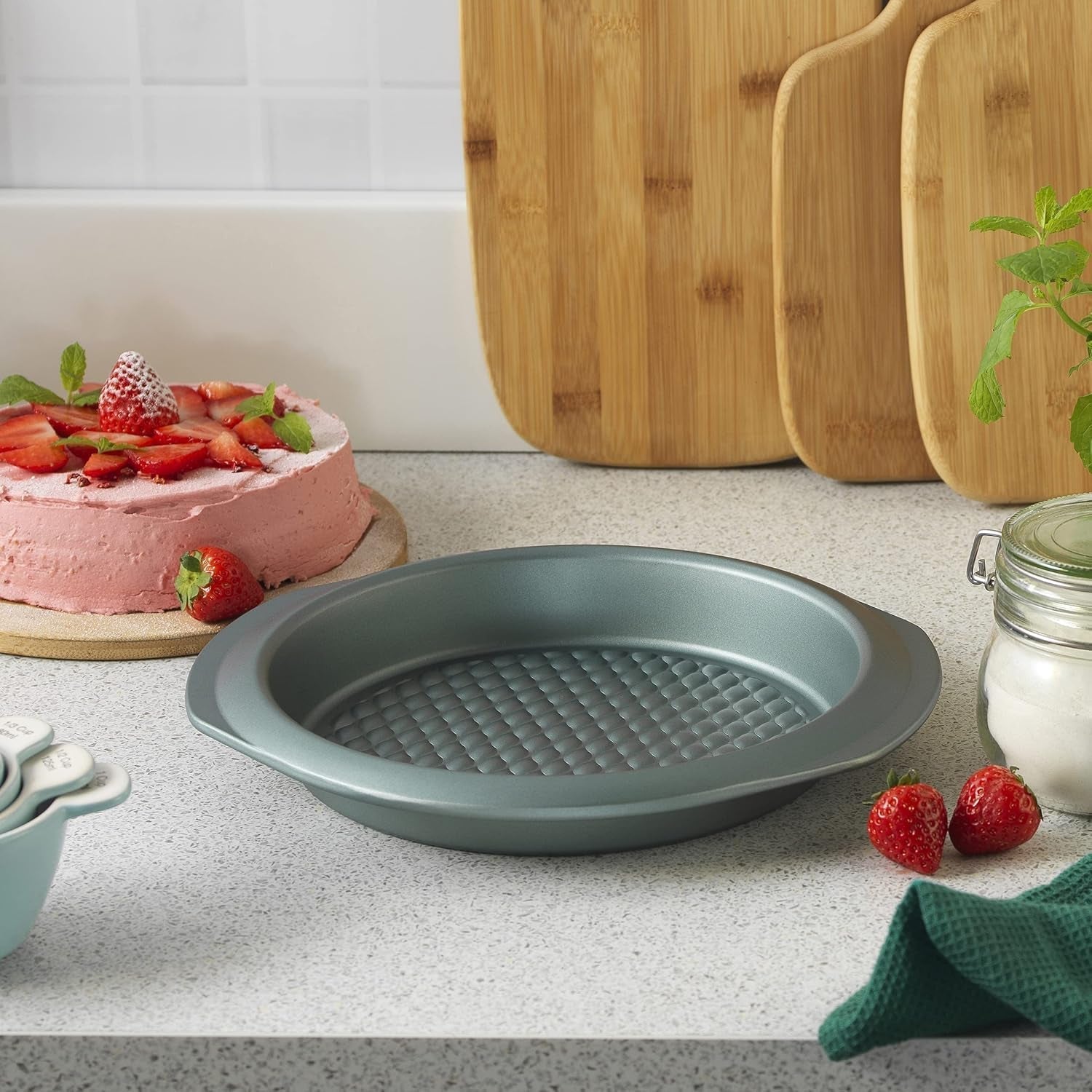 Progress BW09819G2EU7 Shimmer Kollektion, Forma Redonda Aus Kohlenstoffstahl Mit Antihaftbeschichtung, Ideal para Pies, Kuchen, Torten y Quiches, 28 Cm, Verde Moldes y bandejas para hornear Naty Shop