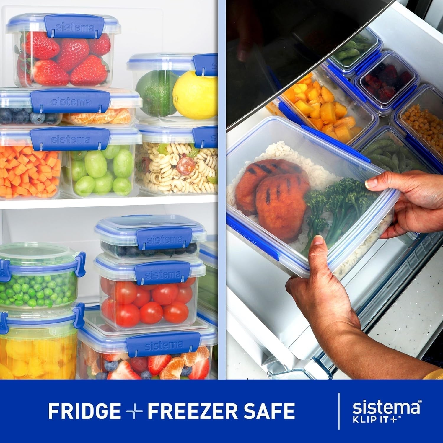 Tarro para almacenamiento de alimentos KLIP IT System | 9,67 litros | tarro de almacenamiento apilable y hermético con tapa, apto para frigorífico/congelador | Plástico sin BPA | clips azules | 1 pieza (paquete de 4) cajas de almacenamiento de alimentos Naty Shop